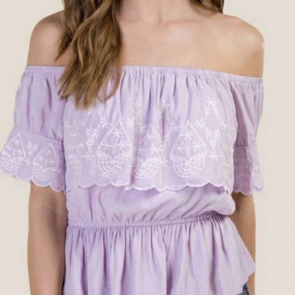 Miami Lavender Off Shoulder Embroidered Floral Lilac Top